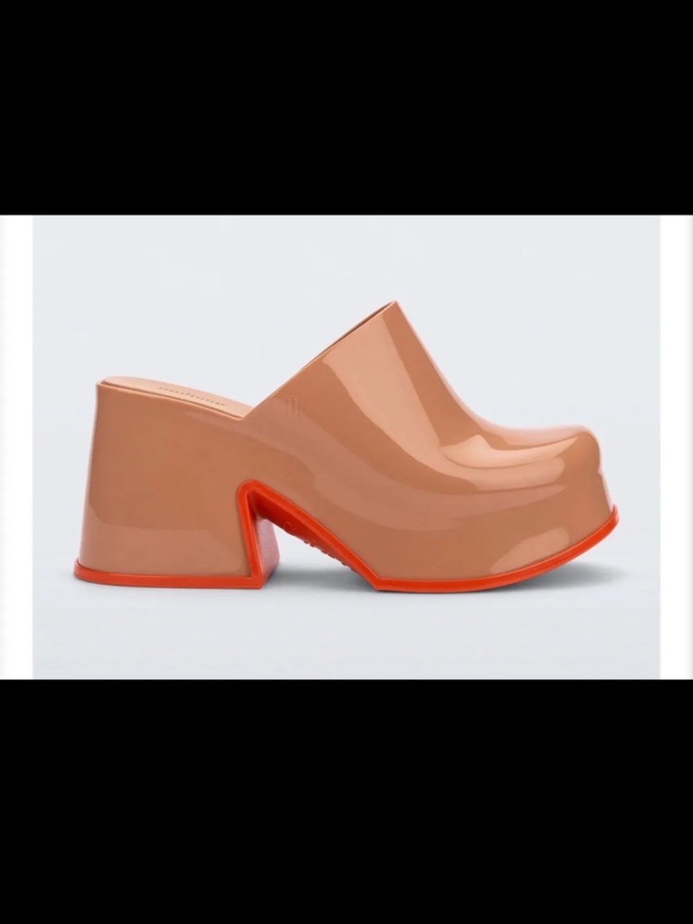 Melissa Beige Patent Platform Mule with Orange Trim